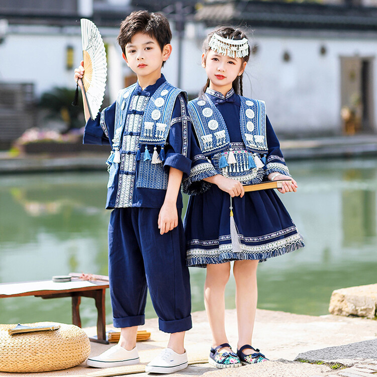 六一儿童节演出服民族风中大童广西三月三民族服装女童男童壮服春