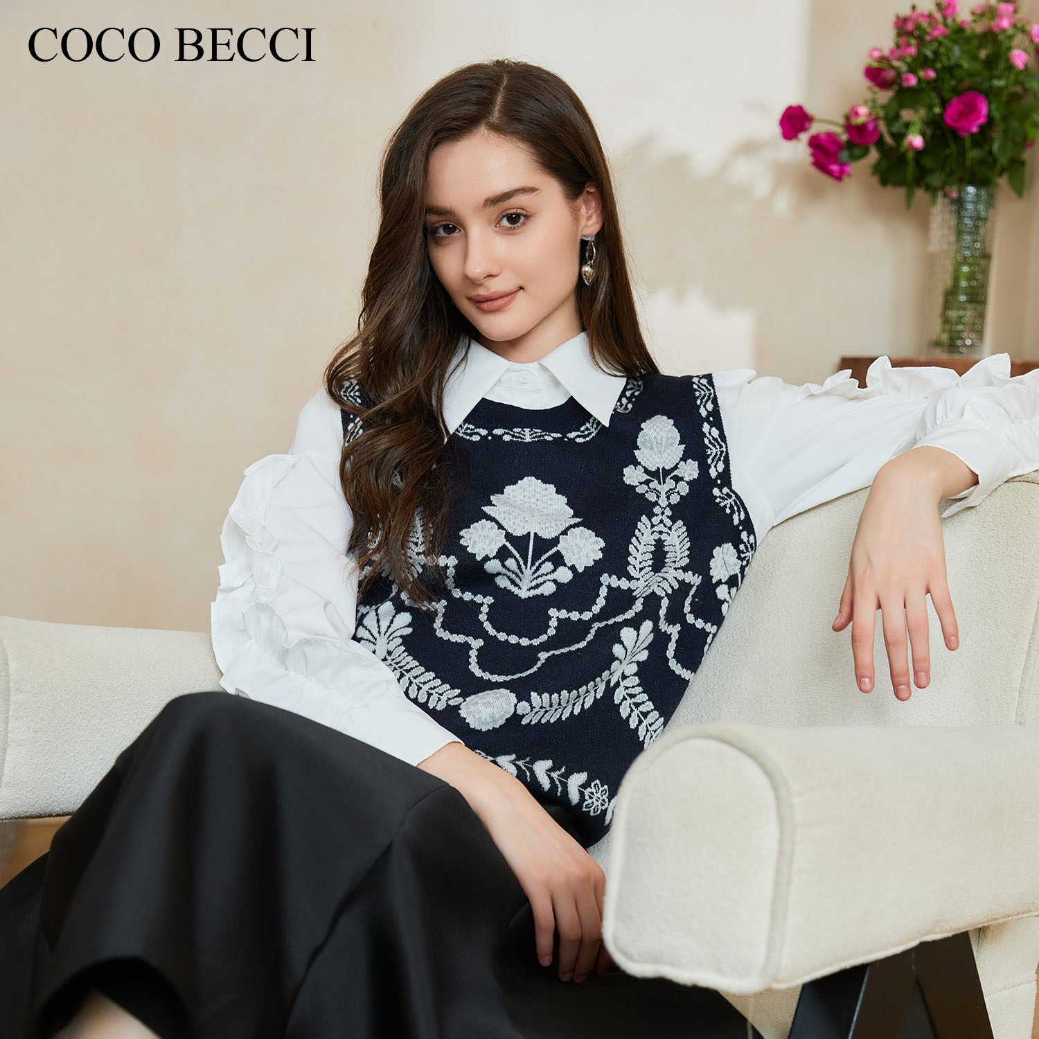 COCO BECCI【花间少女】假两件复古针织毛衫YT24YW300003