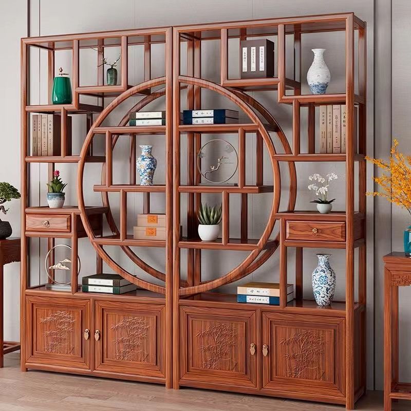 【直播】实木博古架新款大团圆置物书架客厅酒柜多宝阁茶具展示架