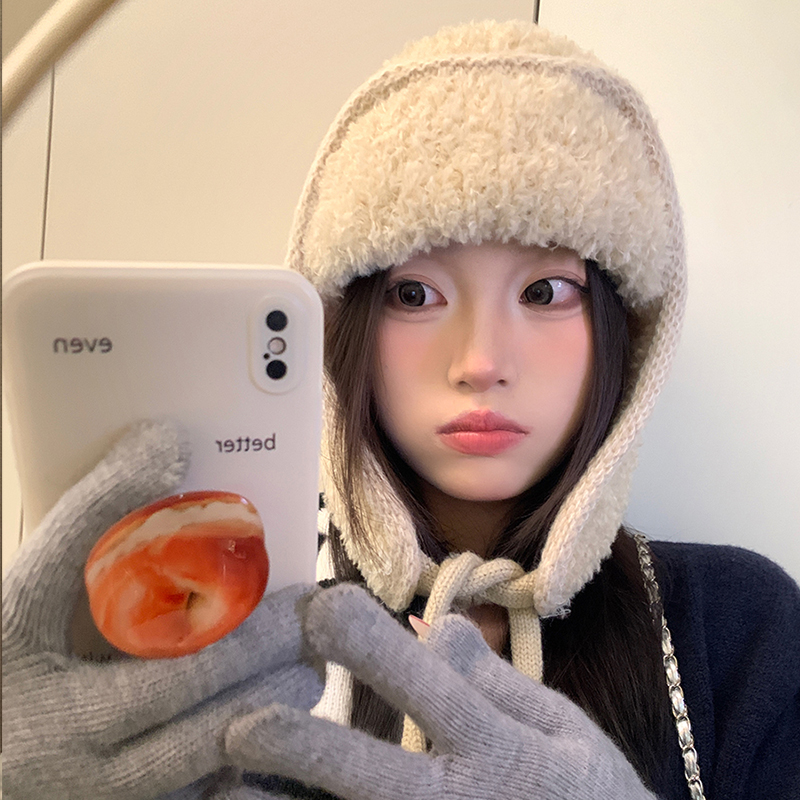保暖防寒雷锋帽子女秋冬季可爱加厚加绒东北系带休闲针织毛线帽潮