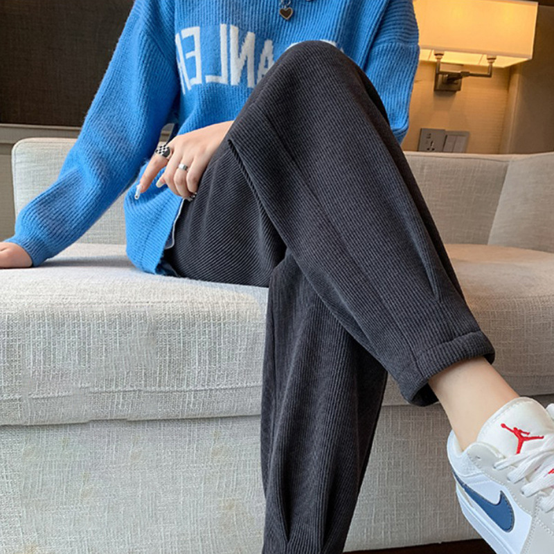 2025新款加绒萝卜裤秋冬雪尼尔白色运动裤女春秋卫裤哈伦休闲裤女