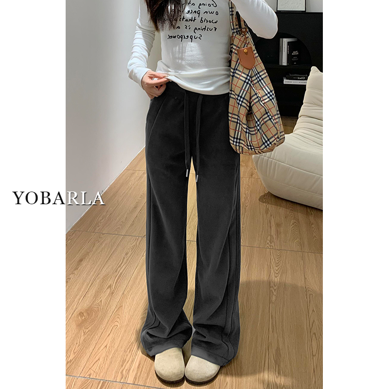 深灰色运动休闲裤女秋季新款大码宽松显瘦梨形身材阔腿卫裤子