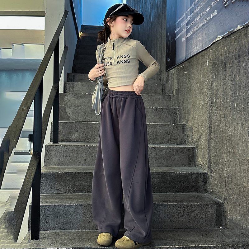 女童休闲裤时尚洋气2024新款裤子秋季中大童两穿可束脚弯刀香蕉裤