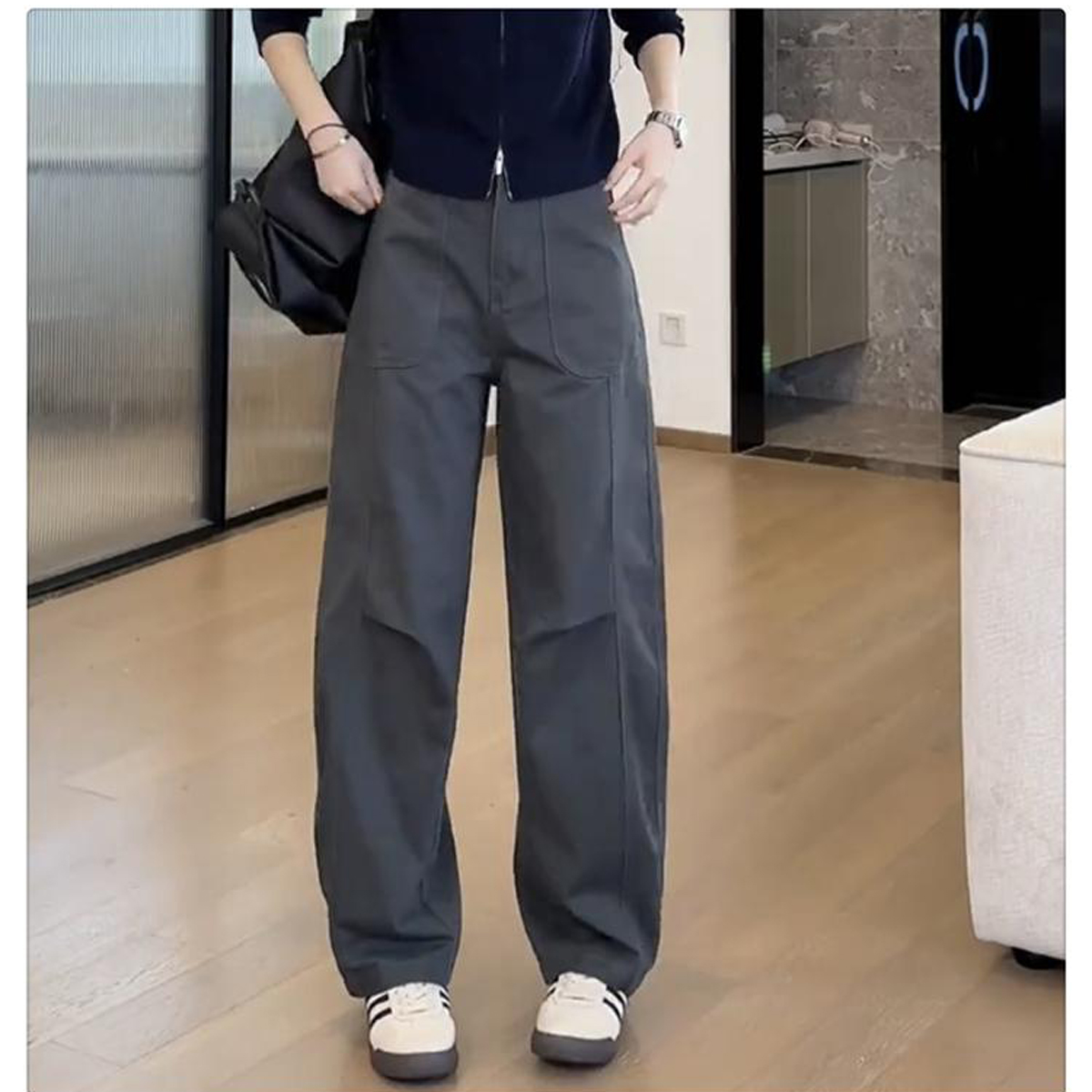 艾塔莉工装直筒牛仔裤女2025新款胖mm弯刀阔腿裤显瘦小个子高腰