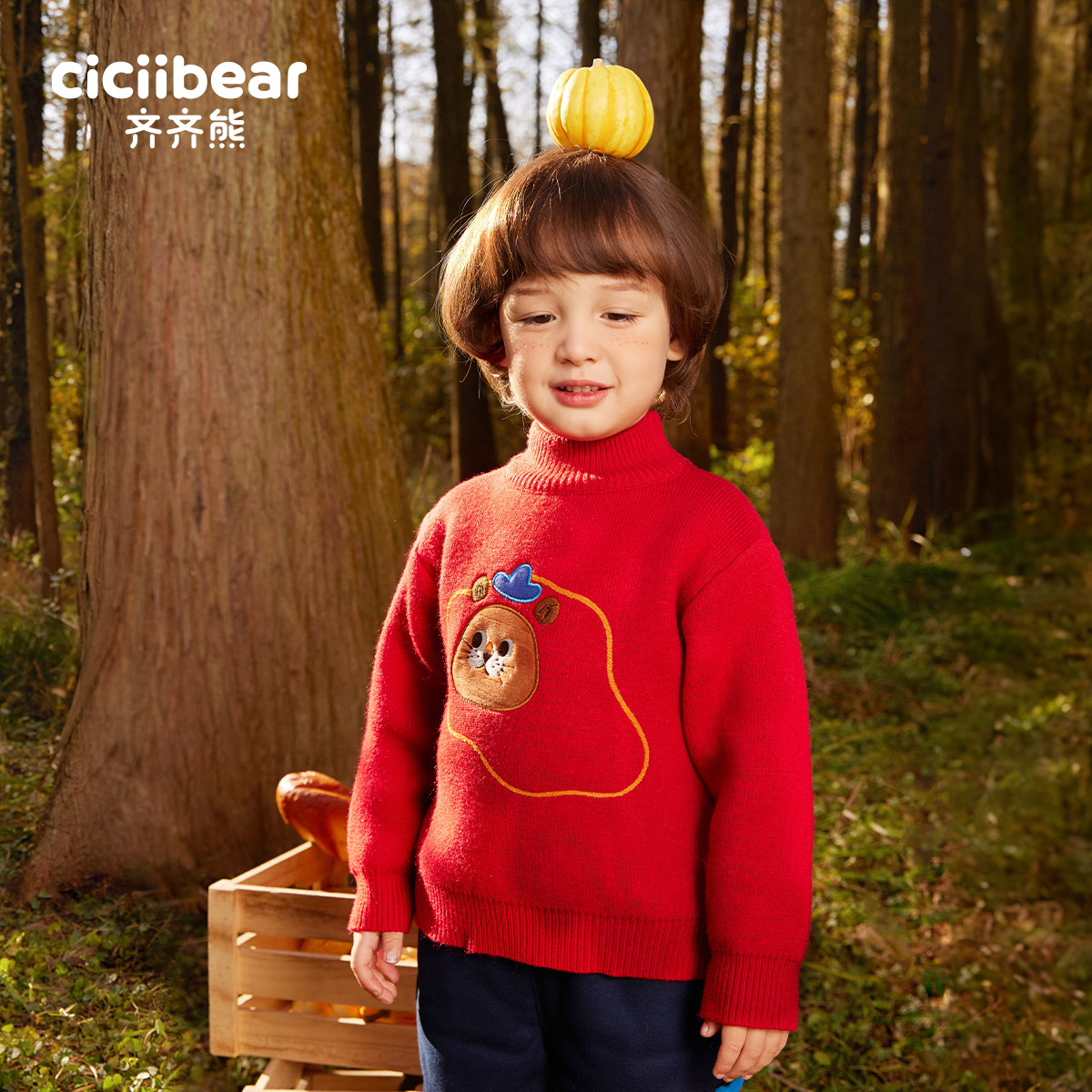 CICIIBEAR/齐齐熊男女童卡通秋冬半高领儿童毛衣加绒针织Q100102