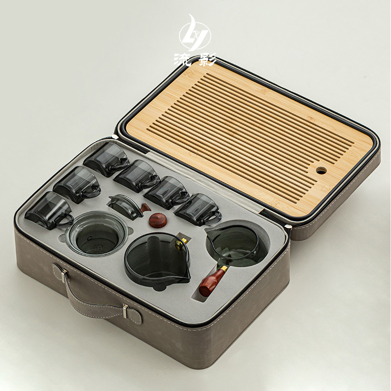 高档轻奢户外茶具加厚耐热玻璃便携式旅行套装大号茶水茶具套装
