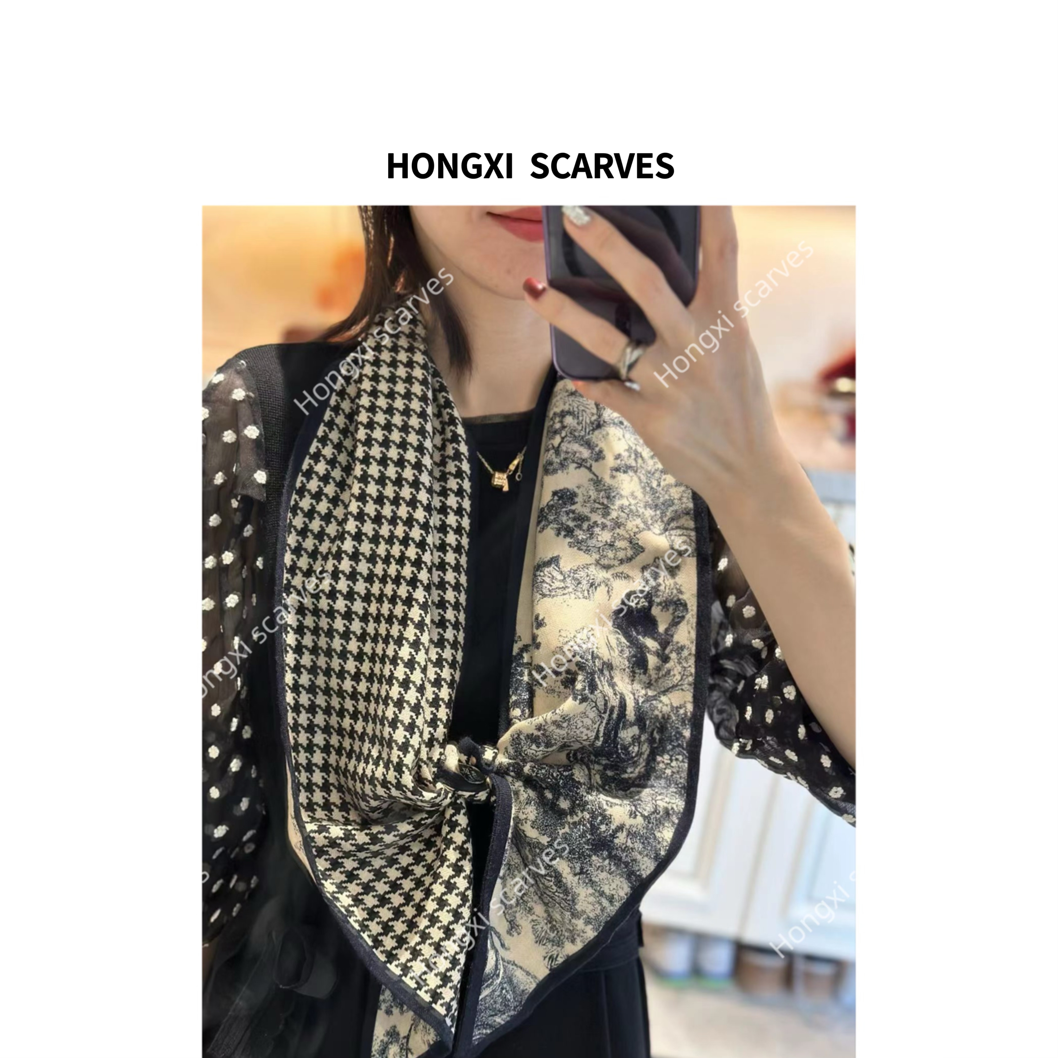 真丝羊毛AB面动物世界140*25长巾飘带女士丝巾围巾防晒披肩I002