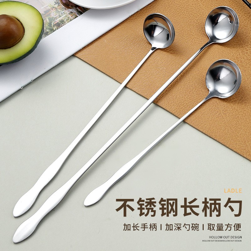 不锈钢勺子长柄圆头加长咖啡勺创意迷你小勺甜品勺子舀蜂蜜调料勺