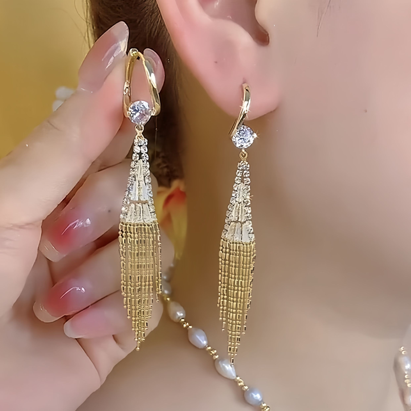 合金耳饰 气质奢华超闪满钻流苏耳环女设计感耳坠高级感时尚百搭