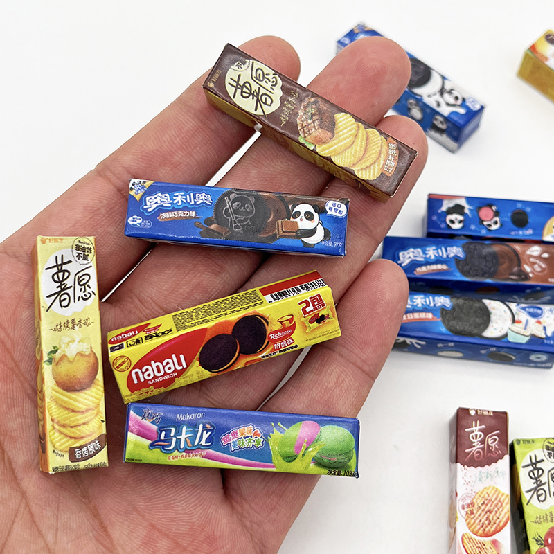 仿真饼干盒长条迷你便利店小超市娃娃屋食玩过家家微缩饼干木制品