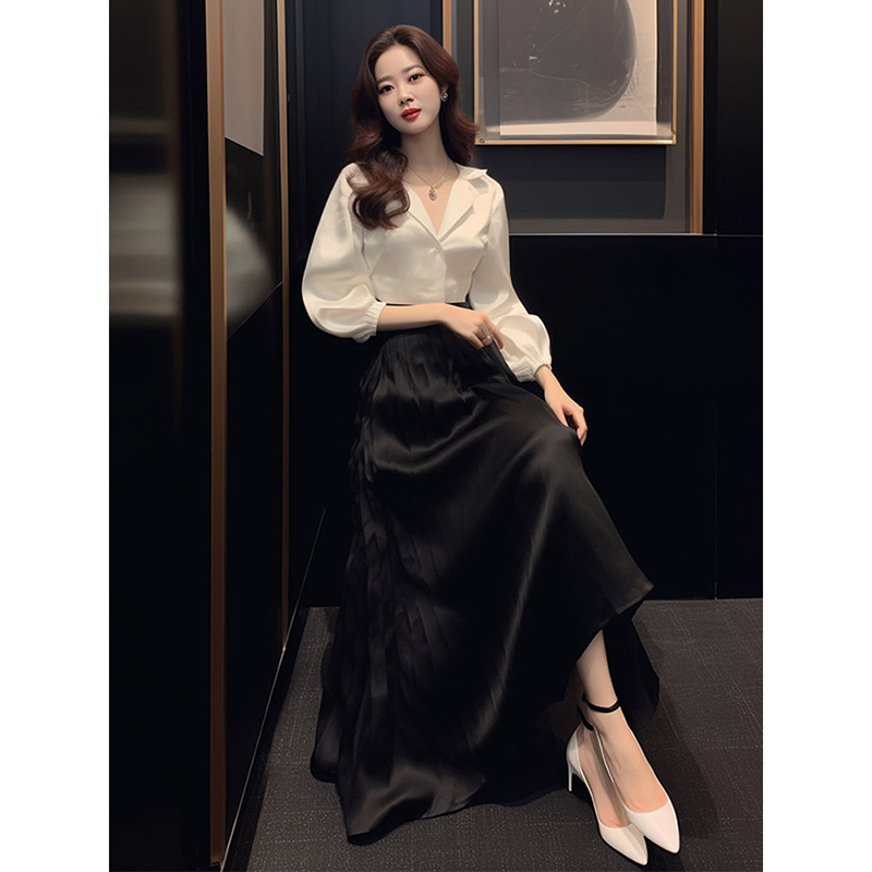 法式轻熟风高级感套装裙女2025春秋新款爆款长袖衬衫半身裙两件套