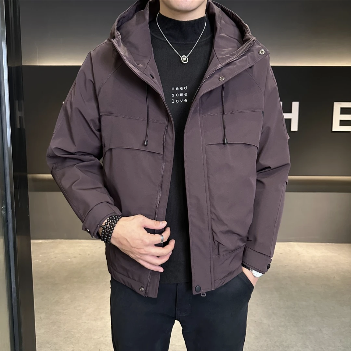 【沐源优选】秋冬加棉工装大口袋防风防水保暖连帽二棉夹克棉衣C12