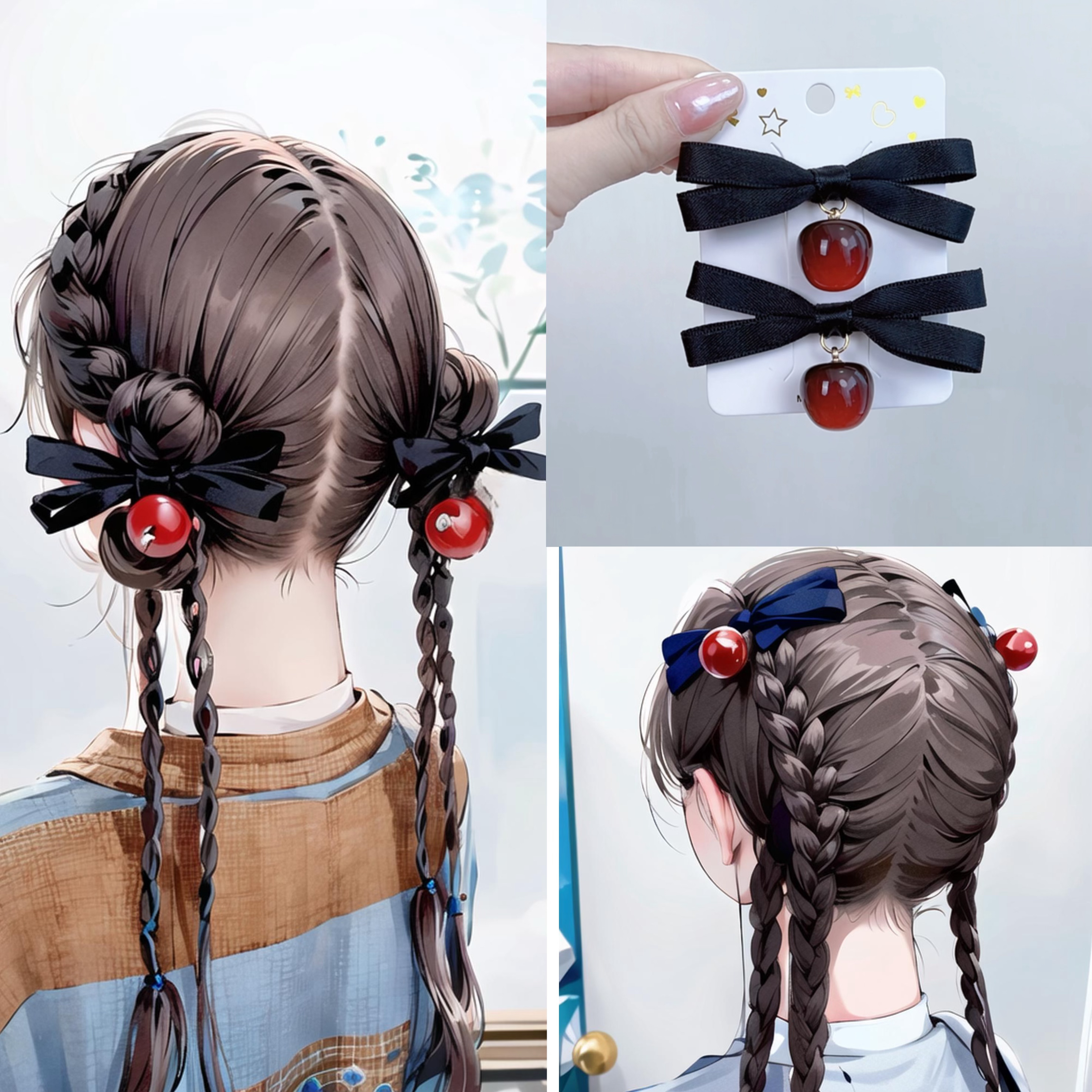 原创秋季新款樱桃吊坠丝带发夹女生氛围感发饰