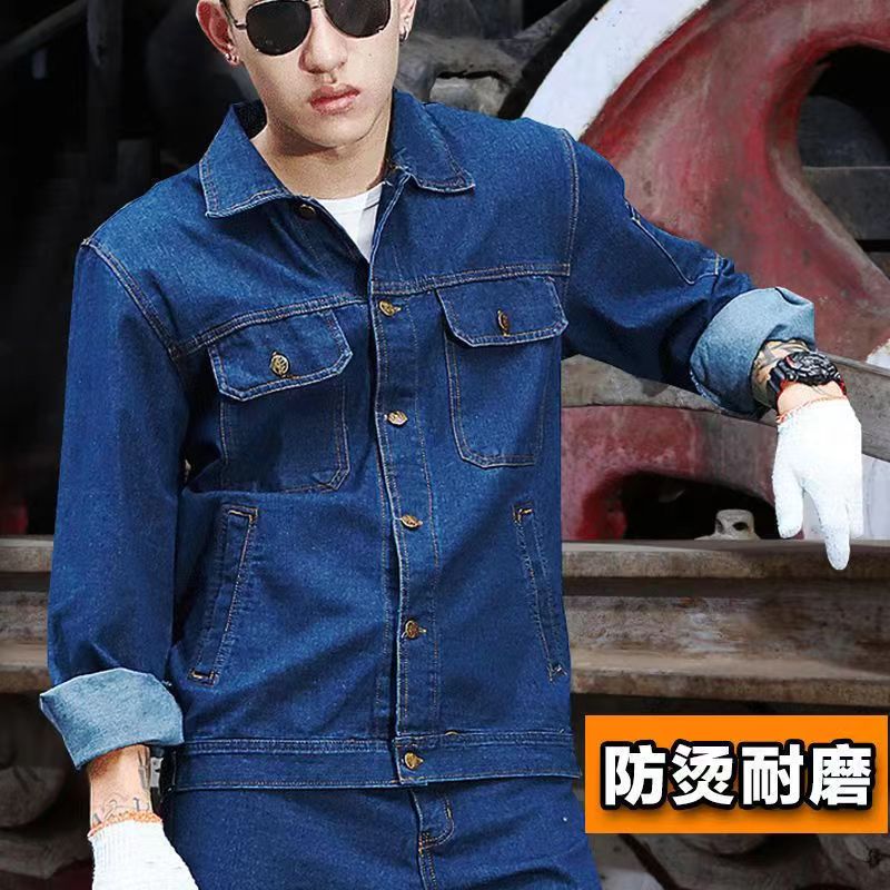 夏季电焊服套装电工电焊工汽修工作服加厚防烫男装工地秋工服耐磨