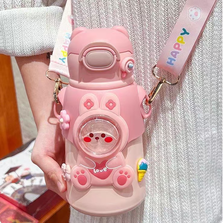 萌趣儿童吸管水杯316不锈钢小学生高颜值保温杯儿童6-12岁上学用