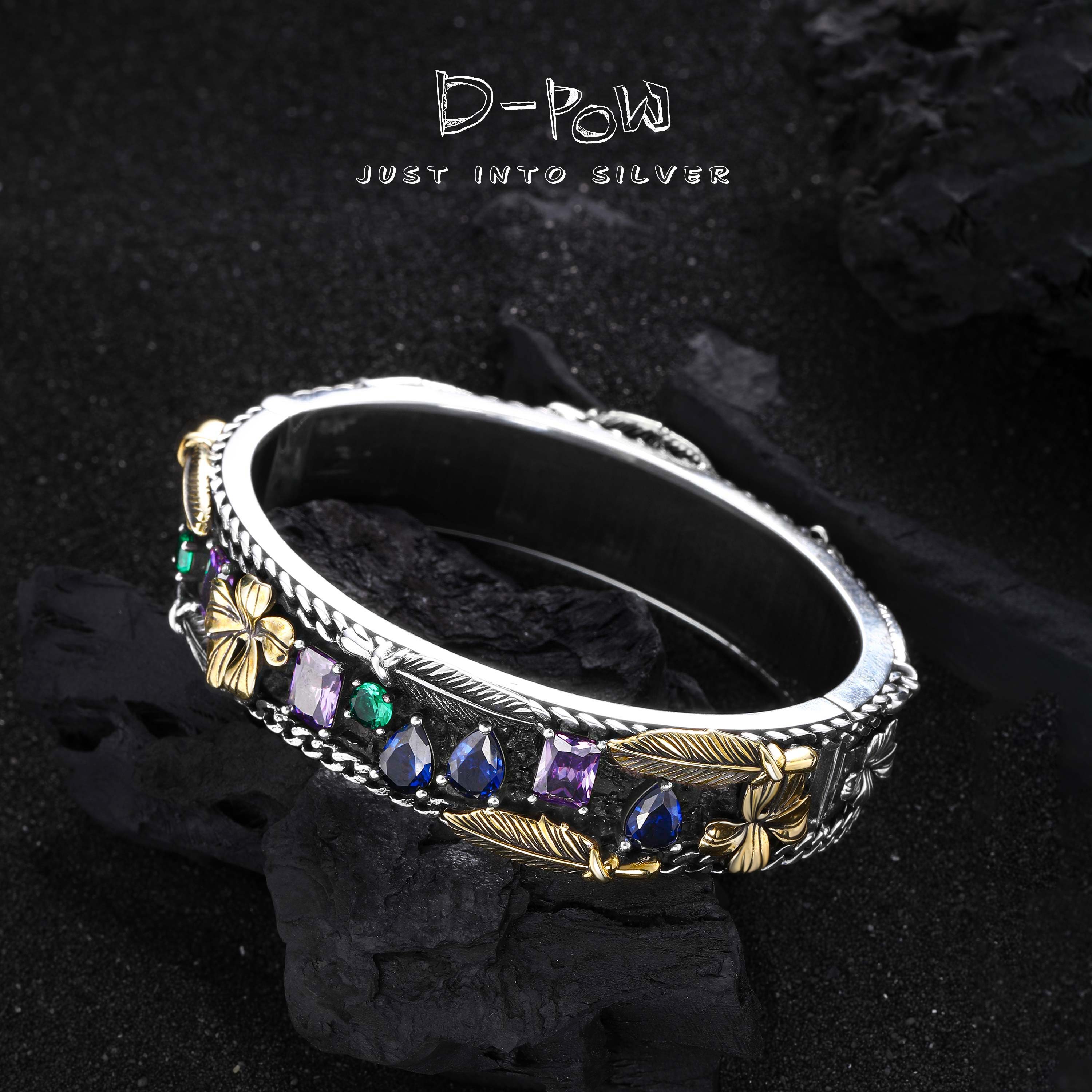 灯小炮 925银合成锆石手镯 【陈添祥同款】琳琅石板重工手镯（4129）