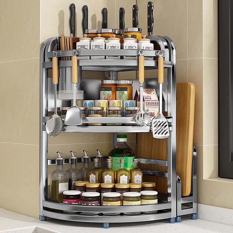 不锈钢厨房置物架台面角落三角调料挂架子墙角转角收纳壁创意实用