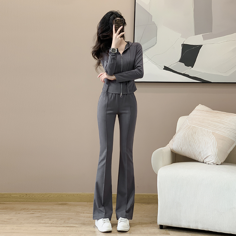 修身休闲运动套装女春秋新款显瘦时尚连帽卫衣洋气减龄运动两件套