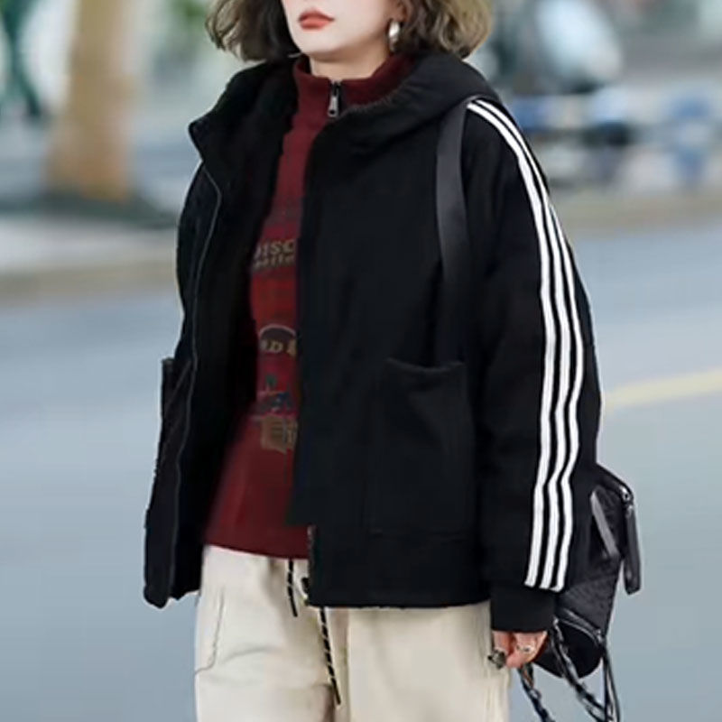 2026秋冬新款两面可穿棉服外套女时尚宽松显瘦大口袋加厚连帽棉衣