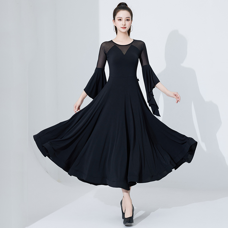 2025新款拉丁舞服连衣裙长袖女成人春秋专业交际舞比赛演出舞蹈服