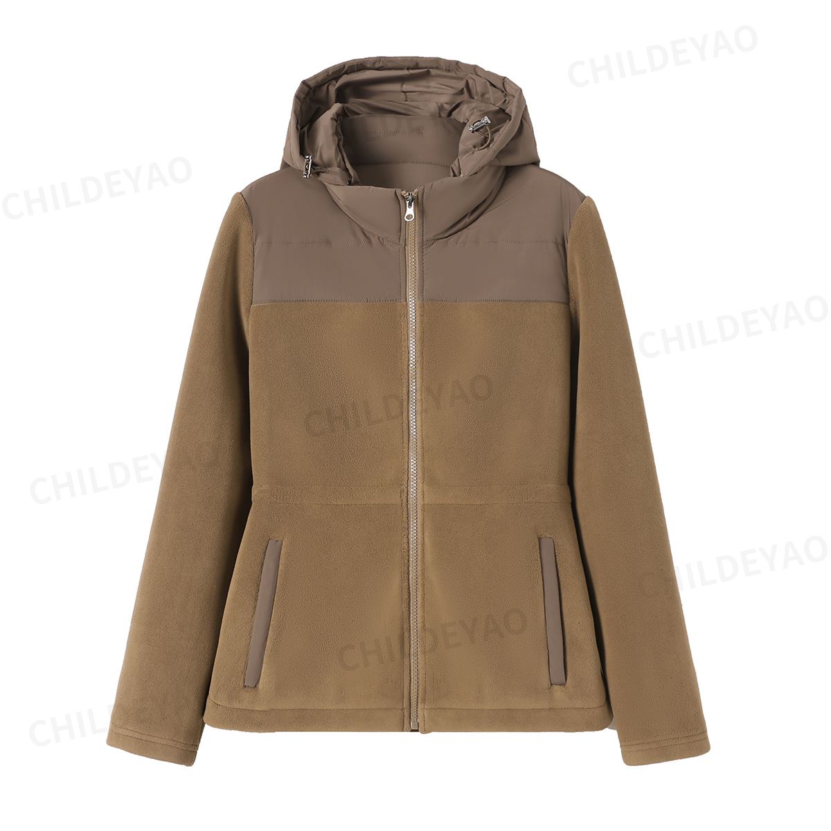 Childe Yao时尚奥粒绒拼接内里夹棉 连帽保暖夹克外套 W41159