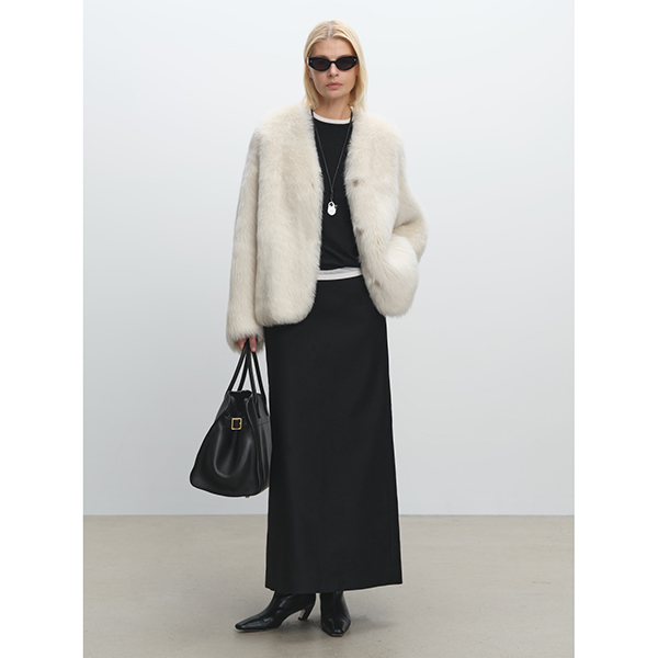 MSBEAST精巧R0W式小V领落肩廓形托斯卡纳皮毛一体外套丨港岛之约