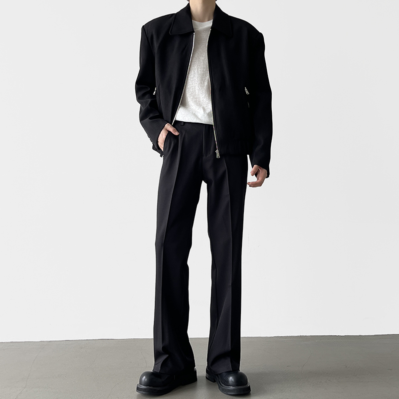 A6 studio秋季高品质黑色直筒微喇西裤男垂感高级感休闲西装裤男