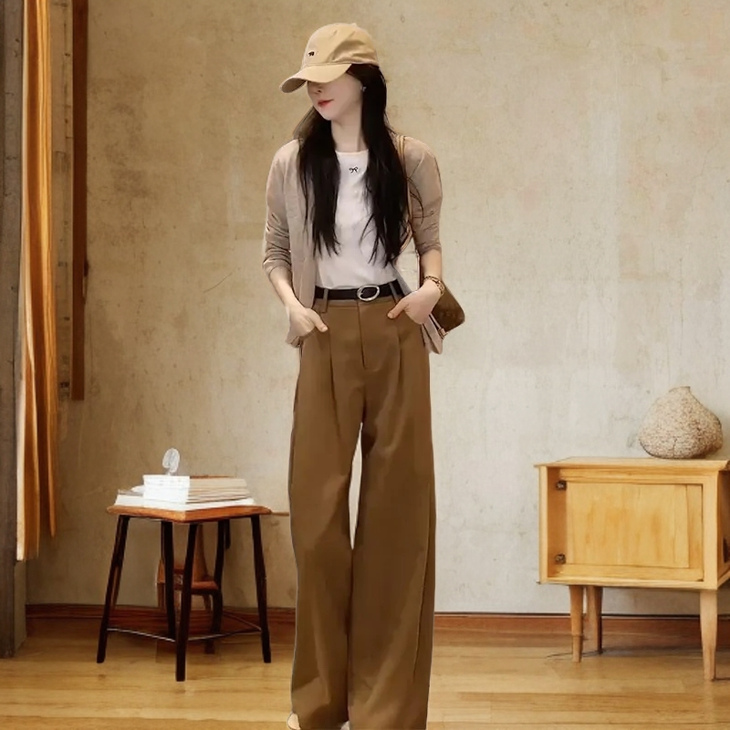 宝藏衣橱上新洋气减龄复古遮肉针织开衫短袖上衣阔腿裤三件套装