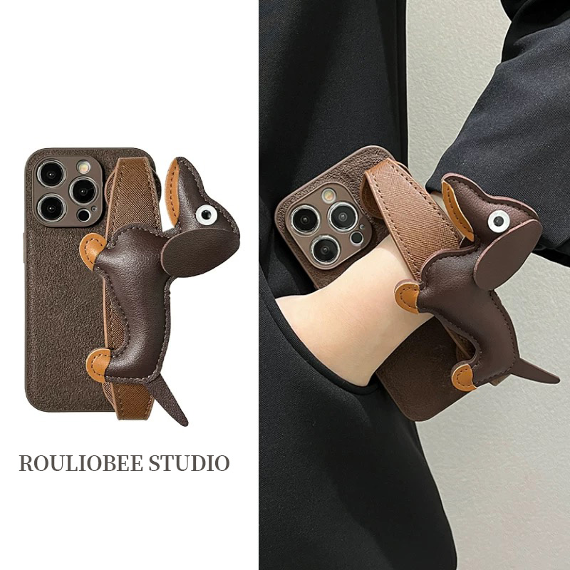 欧克里里棕色腕带小狗适用苹果16/15肤感直边华为vivo小米14oppo