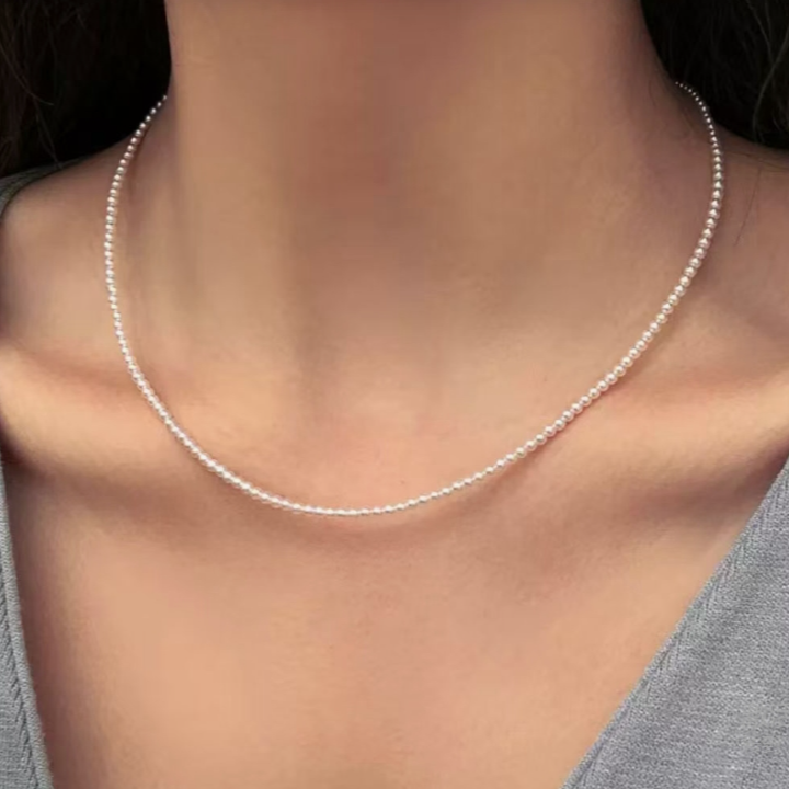 3-4m珍珠项链强光小米珠baby珠迷你精致叠戴双层锁骨珍珠饰品