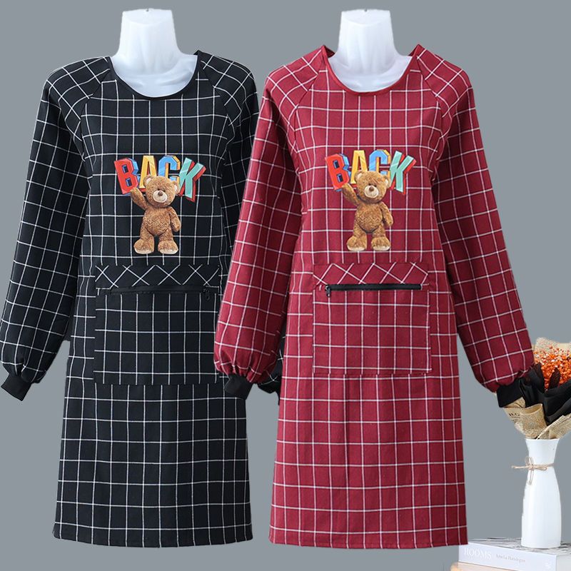 2023新款长袖围裙女厨房做饭纯棉罩衣透气耐磨防污