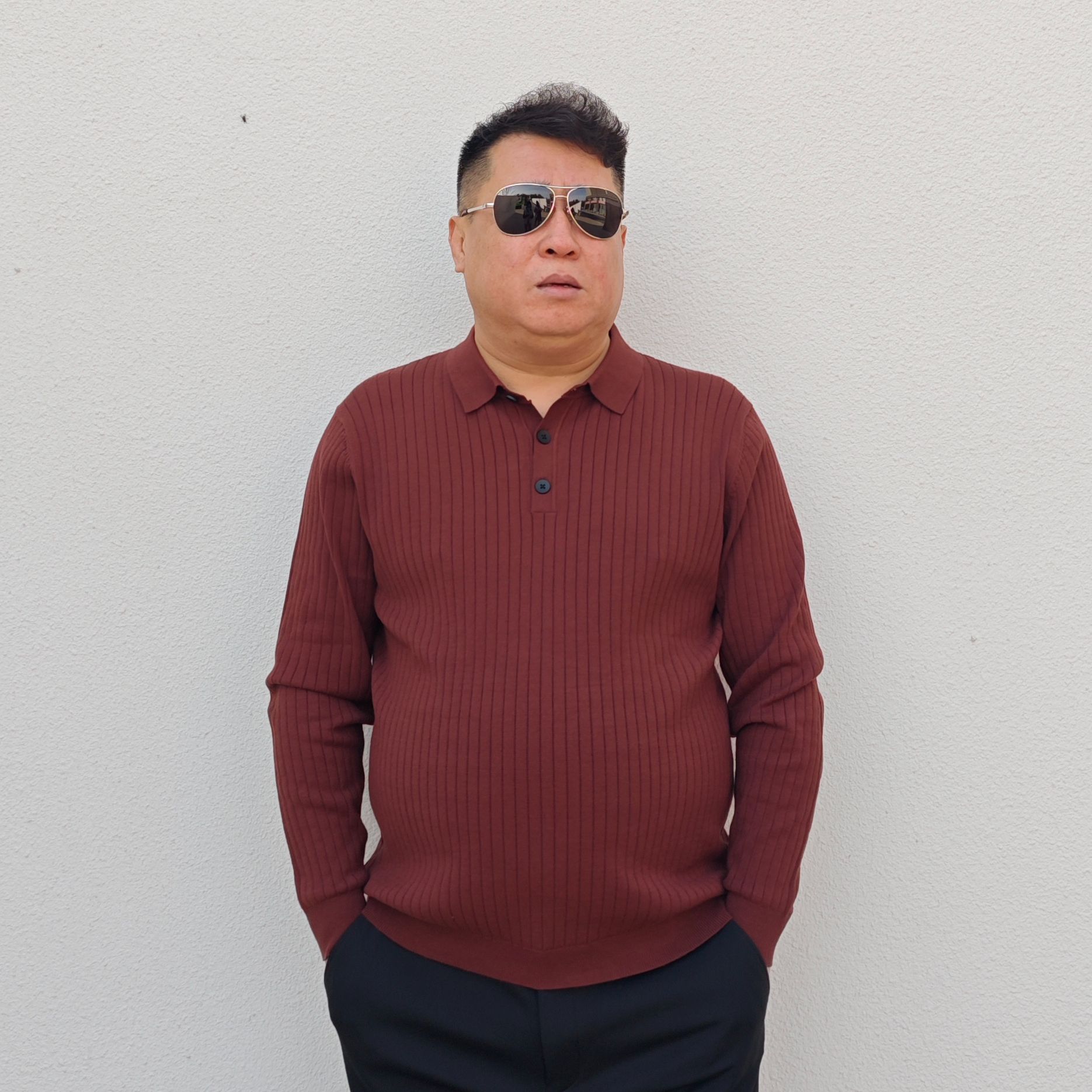 男士时尚秋冬百搭翻领纯色商务休闲长袖针织POLO衫大码男装保暖FP