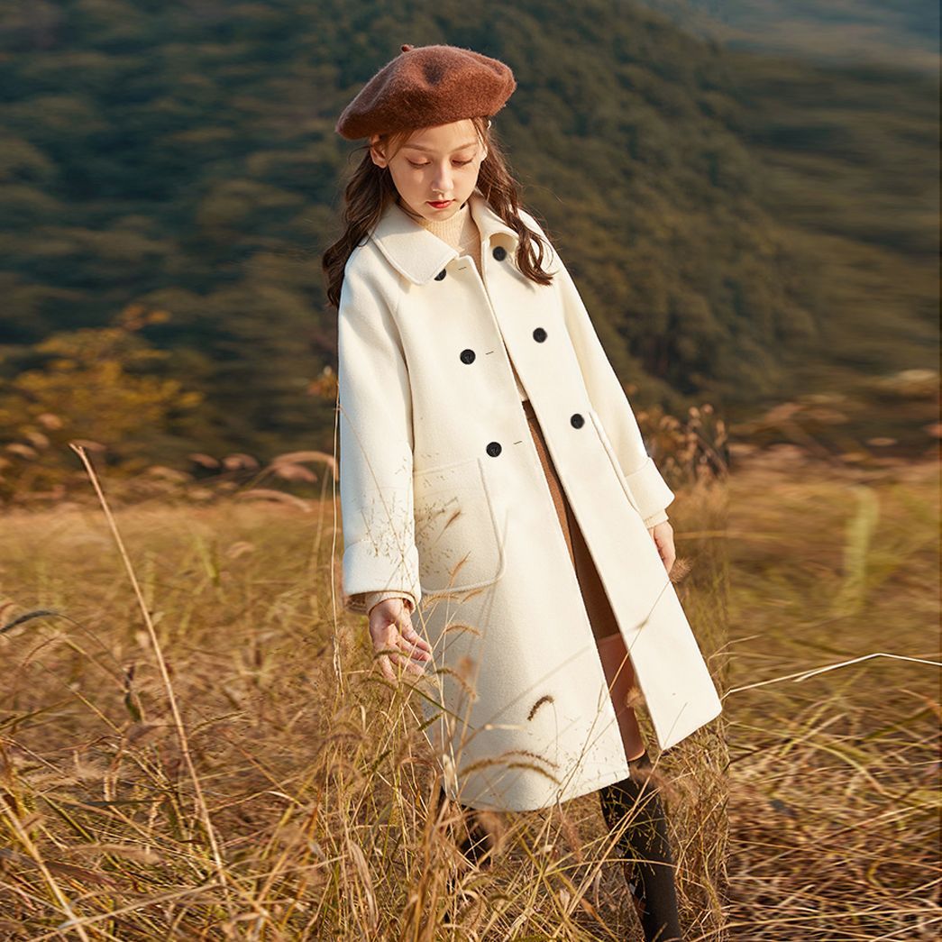 高端定制女童双面羊绒大衣冬季儿童毛呢外套女新款洋气呢子外套