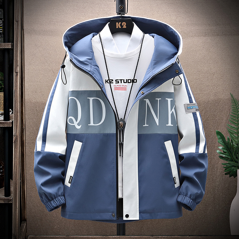 春秋季男士青少年外套冲锋衣男孩初中生潮流帅气夹克休闲美式男装