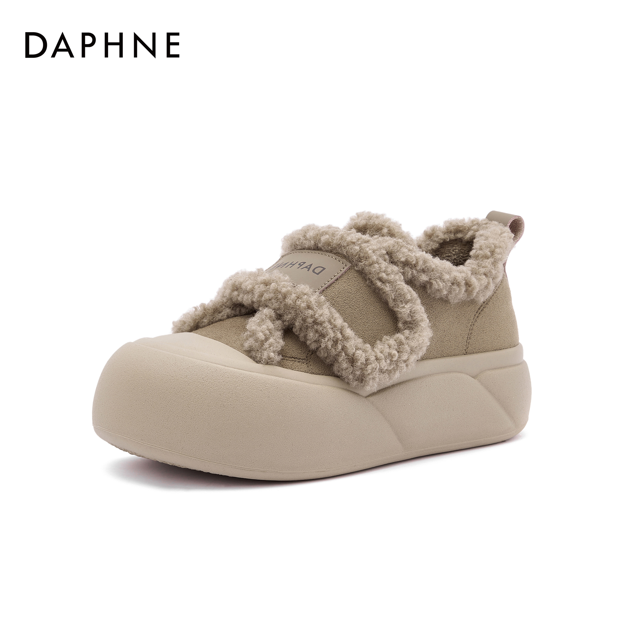 达芙妮时尚休闲鞋厚底圆头时尚百搭外穿毛毛鞋加厚平底毛拖25冬季