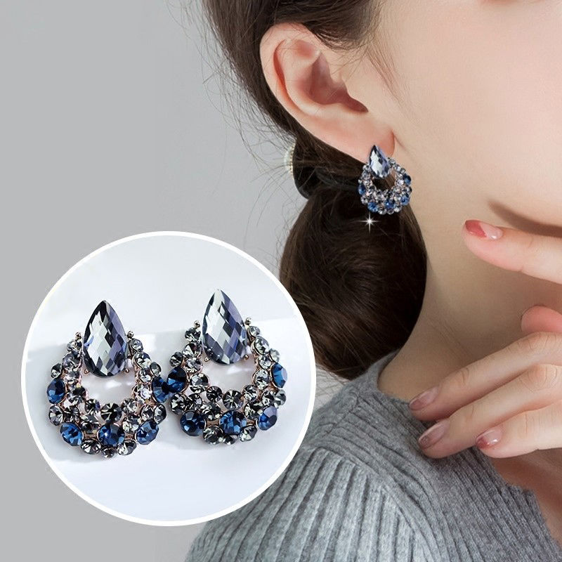 合金合成锆石耳饰 复古耳钉气质百搭网红耳饰欧美时尚优雅高级感