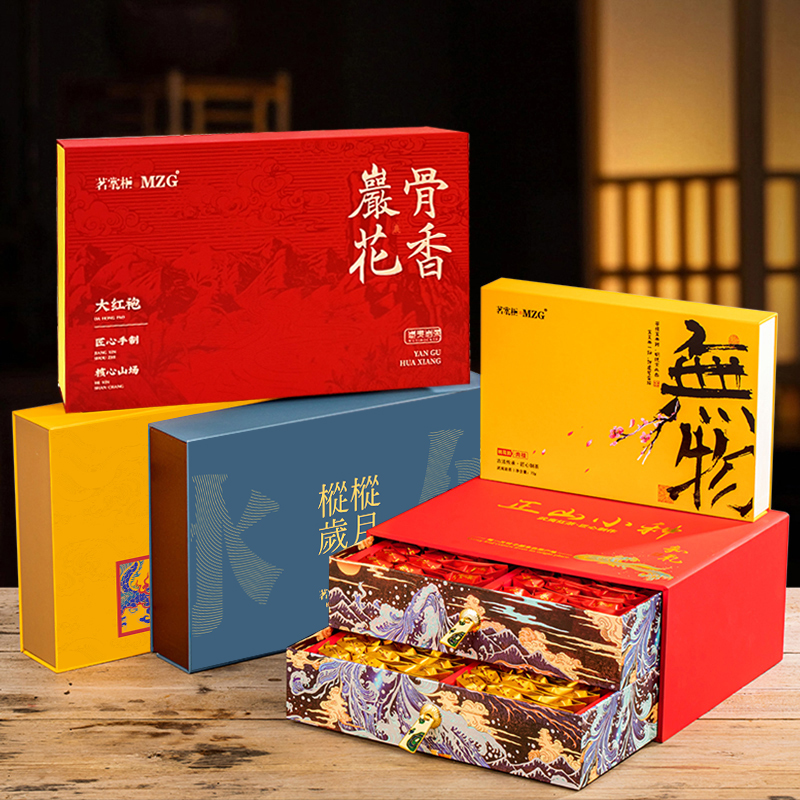 【爆款组合】五大茗茶武夷山茶大红袍肉桂水仙金骏眉小种送礼礼盒装