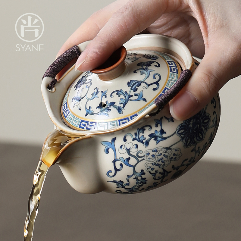 汝窑手抓壶盖碗茶杯高档大号防烫家用功夫茶具泡茶茶碗带盖