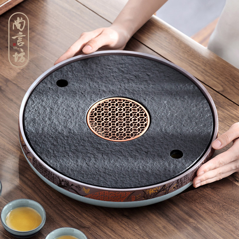 高端乌金石茶盘家用陶瓷底盘干泡茶盘储水蓄水茶海茶托小茶台