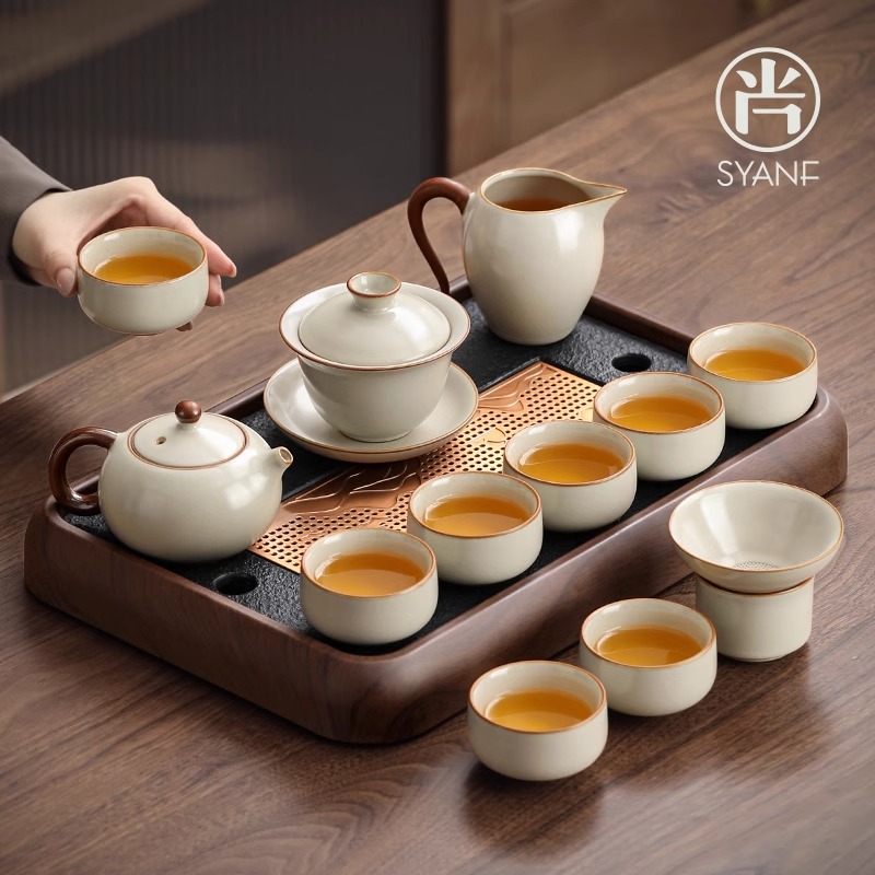 汝窑茶具套装家用泡茶专用陶瓷茶杯茶盘茶壶高档轻奢喝茶茶具