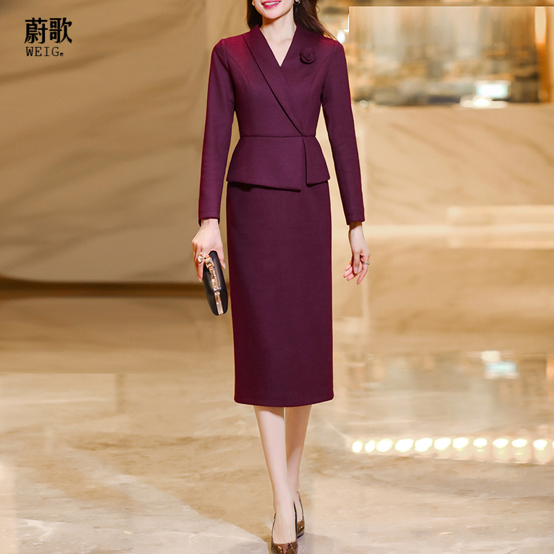 毛呢打底裙通勤百搭2025秋冬新款修身气质中长款假两件连衣裙1468