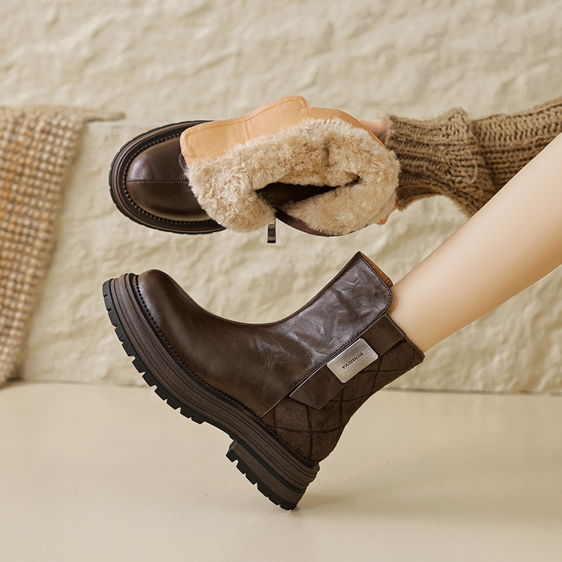 真皮切尔西女靴厚底防滑雪地靴2025新款百搭马丁靴冬季棉靴短靴