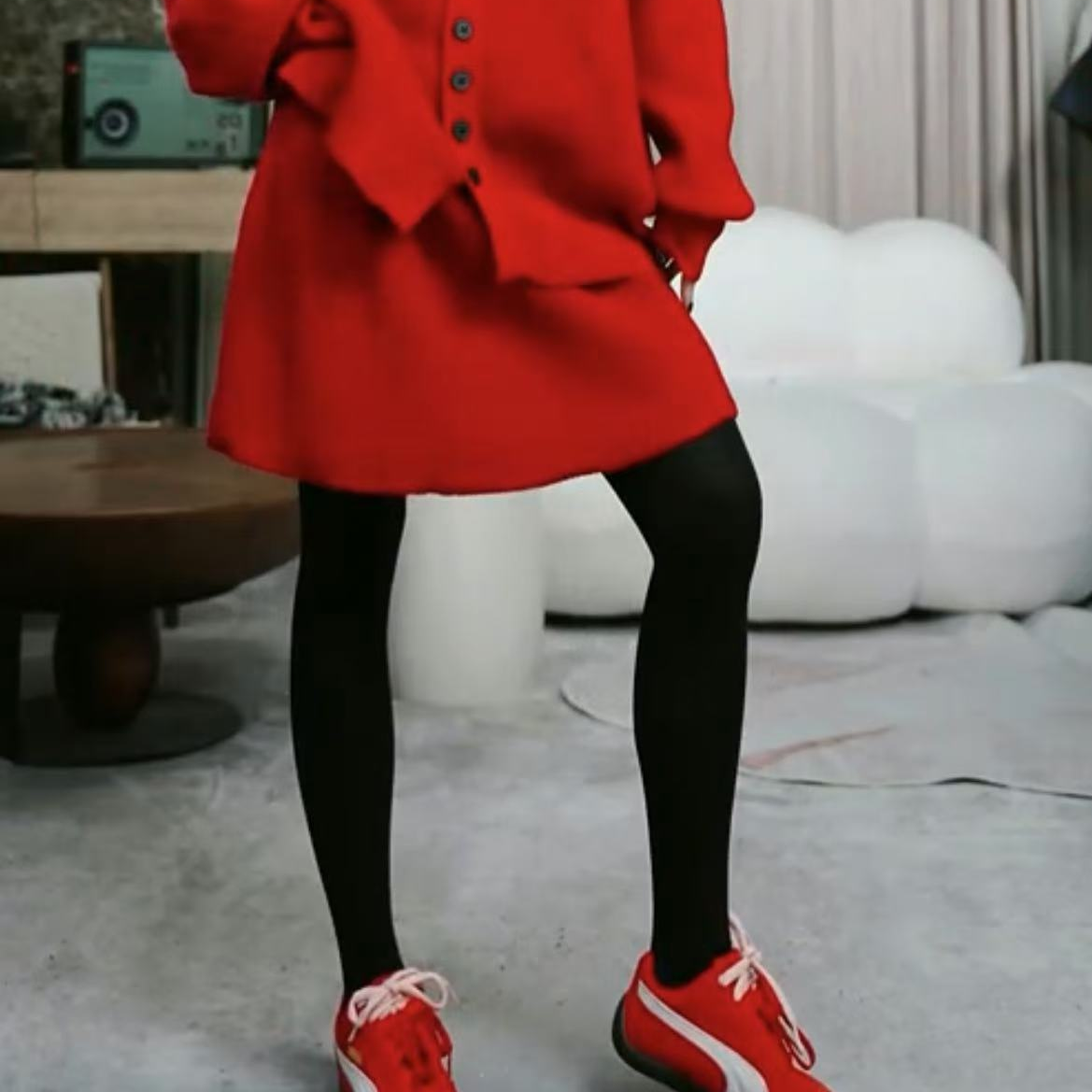 infobyfive冬季新款时尚气质加厚短裙毛线针织伞裙半身裙2DL0607