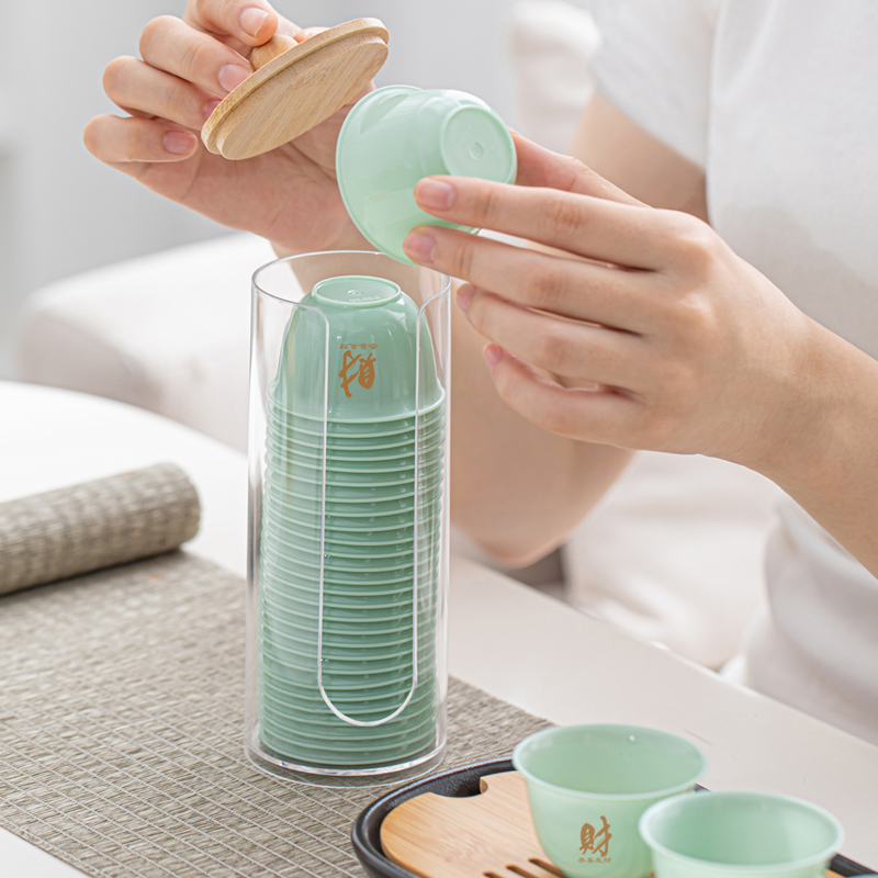 印字一次性翡翠绿茶杯加厚防烫logo办公商务专用泡茶功夫茶杯