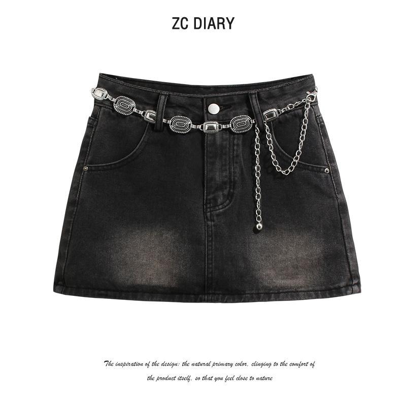 2025年新款美式复古牛仔半身裙女春夏做旧高腰显瘦包臀短裙辣