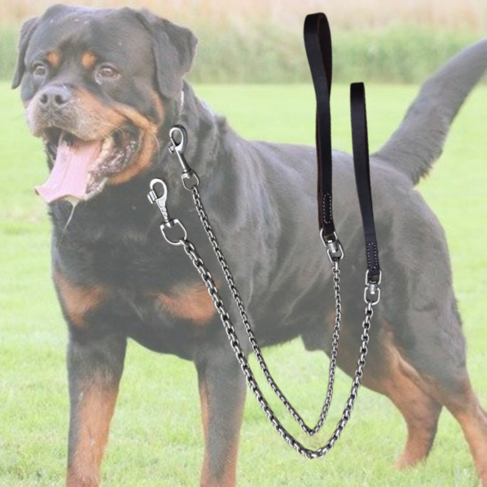 牛皮把手不锈钢牵引绳狗链子专用防咬结实遛狗遛猫猫咪狗绳