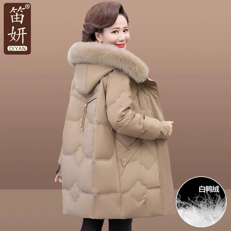 中年妈妈秋冬羽绒服中长款2024新款中老年女冬装棉衣外套加厚棉袄