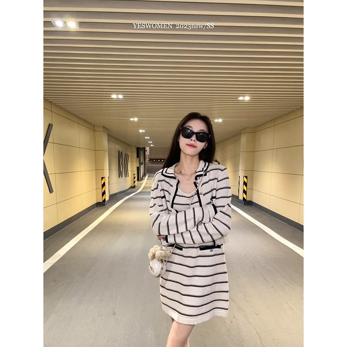 YESWOMEN 恰好心动撞色条纹毛织裙 DYF0203