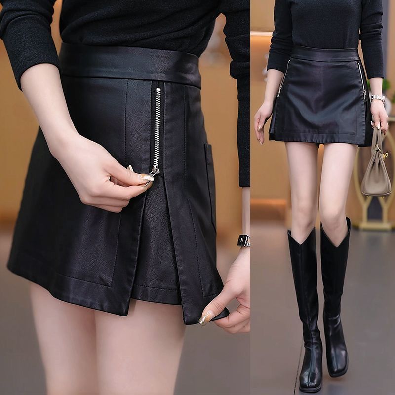 2025新款秋冬皮裤裙女韩版高腰显瘦包臀时尚洋气半身裙外穿假两件