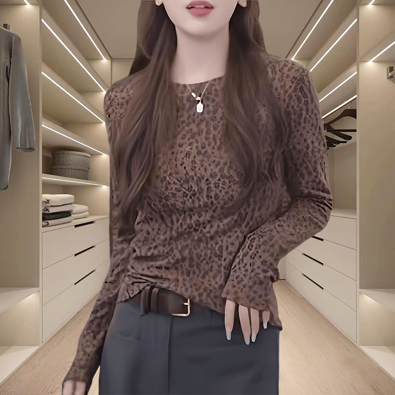 欧货爆款豹纹长袖T恤女装2025秋季新款修身洋气内搭打底衫上衣潮